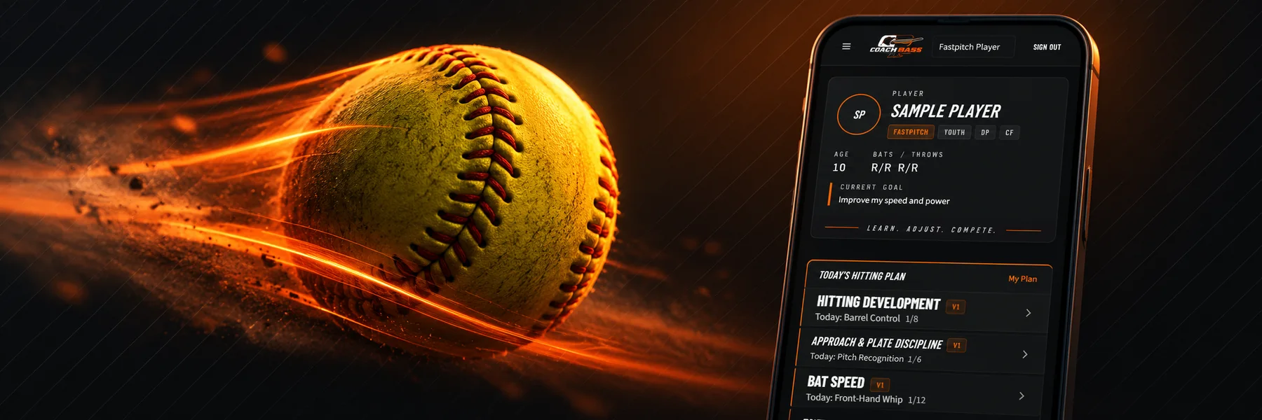 Coach Bass Fastpitch Development with softball training and player app experience.
