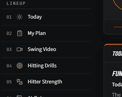 The CoachBass lineup: Today, My Plan, Swing Video, Hitting Drills